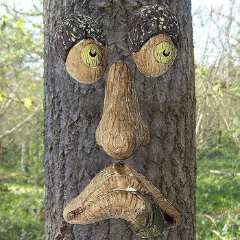 Смешно лице на дърво на старец Hugger Градинско изкуство На открито Дърво Забавна скулптура с лице на старец Причудливо лице на дърво Градинска декорация