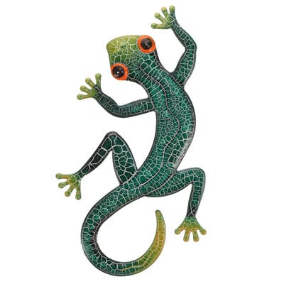 Decor de perete din metal șopârlă Gecko, grădină în aer liber, sculptură din fier, decorare, suspendare cu animale, sculpturi, ornament de curte