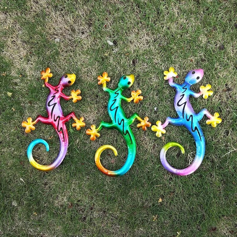 Dzelzs dobās ķirzakas gekons sienas piekares Mājas metāla rokdarbi Krāsains Gekons sienas dekorēšana