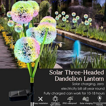 ORANGEFISH 1/3 Head Dandelion Flower Слънчева светодиодна светлина Външна градинска тревна площ Лампи за градина Улична тревна площ Колове Фея Лампи Двор