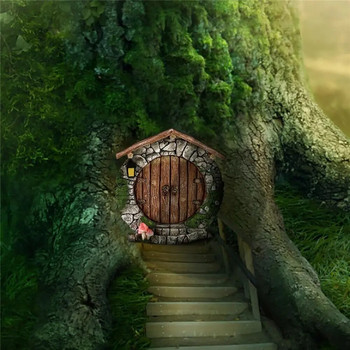 Χαραγμένο σχέδιο Ξύλινο Μινιατούρα Νεράιδα Gnome Νεράιδα Πόρτα Παράθυρα Πόρτα Φιγούρια Στολίδι γκαζόν Στολίδι κήπου Δώρο για παιδιά εξωτερικού χώρου