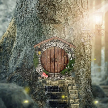 Χαραγμένο σχέδιο Ξύλινο Μινιατούρα Νεράιδα Gnome Νεράιδα Πόρτα Παράθυρα Πόρτα Φιγούρια Στολίδι γκαζόν Στολίδι κήπου Δώρο για παιδιά εξωτερικού χώρου
