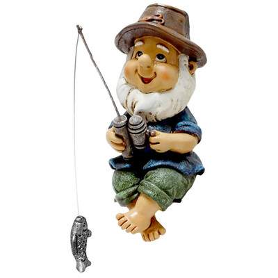 Mini dārza makšķerēšanas rūķa statuja, sveķu rūķa skulptūra, darbvirsmas rotājumi āra rūķīša mākslas statuja zāliena pagalms balkons dārza dekors