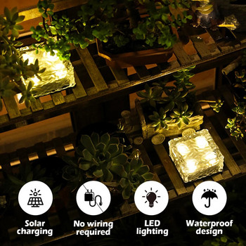 4τμχ Ice Cube Solar Lights Φωτιστικό γκαζόν εξωτερικού χώρου LED ηλιακό φως από τούβλα Αδιάβροχο φωτιστικό σκάλας για αυλή Τοπίο Διακόσμηση Κήπου
