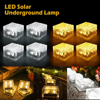 4gab Ice Cube saules gaismas āra zāliena lampa LED saules ķieģeļu gaismas ūdensnecaurlaidīga kāpņu lampa pagalma ainavu dārza dekorēšanai