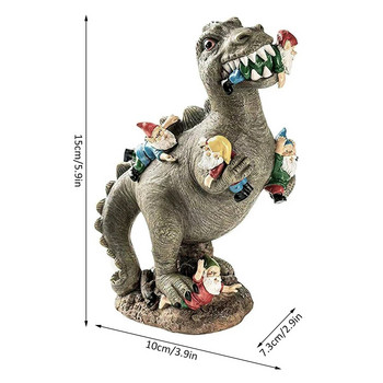 Δεινόσαυρος Τρώει Gnome Φιγούρα Ρητίνης Στολίδι 6x4\