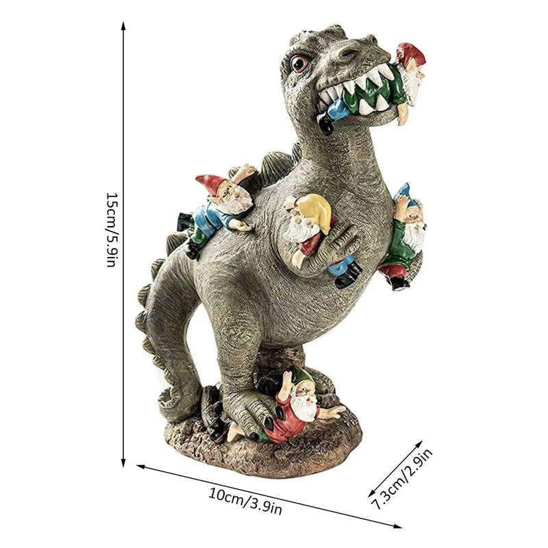 Dinozauras, valgantis nykštuką, figūrėlės dervos ornamentas, 6 x 4 colių, juokinga statulėlė, dirbtinis menas Mielas dinozauras, skulptūra, sodo dekoravimo dovana