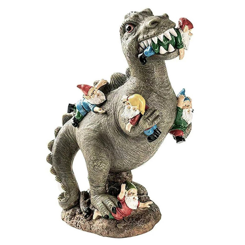 Dinozauras, valgantis nykštuką, figūrėlės dervos ornamentas, 6 x 4 colių, juokinga statulėlė, dirbtinis menas Mielas dinozauras, skulptūra, sodo dekoravimo dovana