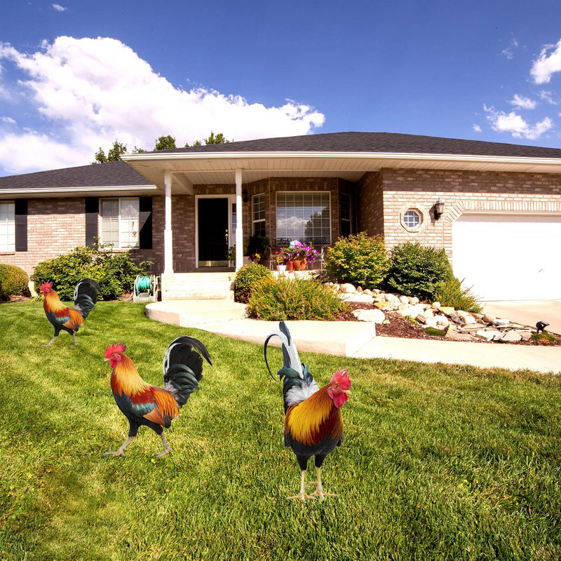 Kukekuju dekoratiivsed panused Realistlik elusarnane kahepoolne aiakuju akrüülist kanaaia kunstskulptuur õue