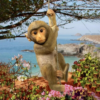 Статуя на градинско животно Висяща маймуна/шимпанзе Катереща се скулптура от смола Занаят Декорация на статуя Орнамент на фигурка на открито
