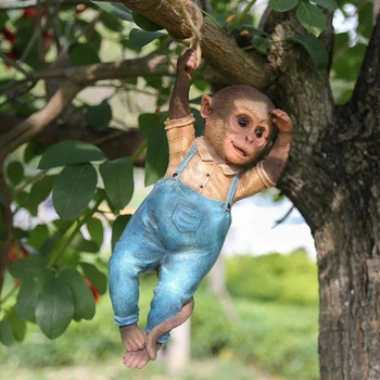 Външна градинска декорация Маймунско дърво Въже Висяща статуя Творческа симулация Скулптура на животни Смола Малка маймуна Пасторален деко
