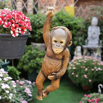 Διακόσμηση Εξωτερικού Κήπου Μαϊμού Δέντρο Σχοινί Κρεμαστό άγαλμα Δημιουργική Προσομοίωση Ζώο Γλυπτό Ρητίνη Little Monkey Pastoral Deco