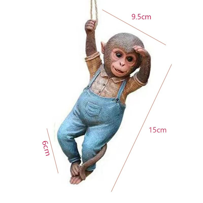 Kültéri kerti dekoráció majomfa kötél függő szobor kreatív szimuláció állatszobor gyanta kis majom pásztori dekoráció