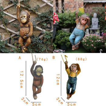 Διακόσμηση Εξωτερικού Κήπου Μαϊμού Δέντρο Σχοινί Κρεμαστό άγαλμα Δημιουργική Προσομοίωση Ζώο Γλυπτό Ρητίνη Little Monkey Pastoral Deco