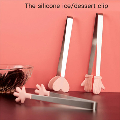Clestă creativă din silicon pentru mâncare cu palmier mic Clip de gheață din oțel inoxidabil Mini desert Bomboane cu gheață Vase pentru mâncare Clip pentru grătar Instrument de bucătărie DIY