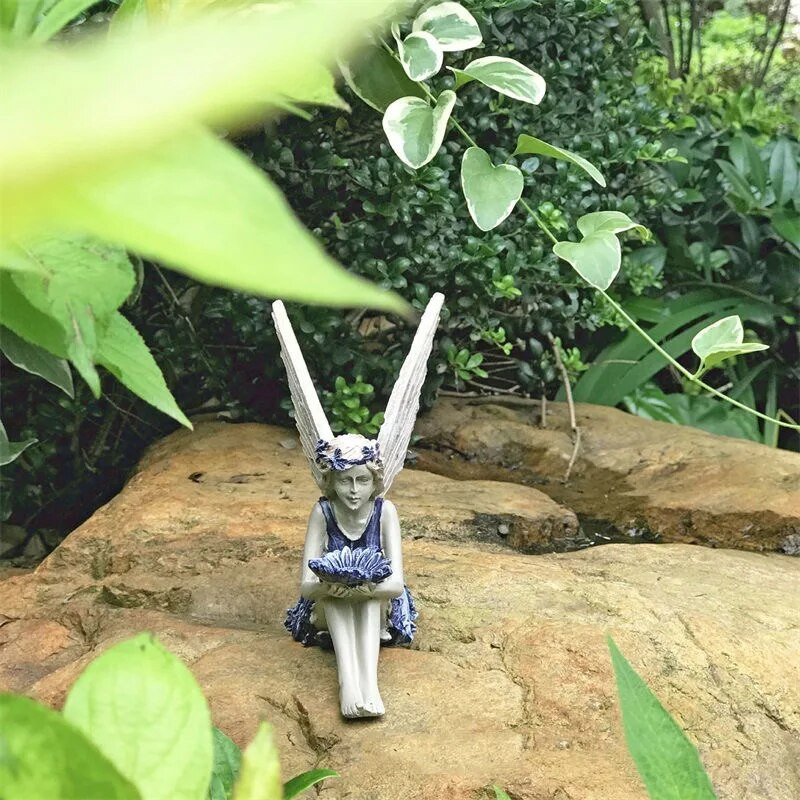 Νέα Χώρα των Θαυμάτων Λουλούδι Νεράιδα Διακόσμηση Κήπου Στολίδι Άγγελος Φτερό Ρητίνη Καθιστό Άγαλμα Εξωτερικό Άγαλμα Κοριτσιού Αγγέλου