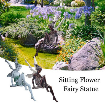 Νέο υπαίθριο άγαλμα λουλουδιών νεράιδας ρητίνης κήπου Εξωραϊσμός Αυλή Τέχνη Στολίδι Άγγελος Κορίτσι που κάθεται Ειδώλια Γλυπτική Δώρα χειροτεχνίας