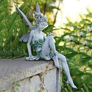 Нова външна градинска цветна фея Статуя от смола Озеленяване на двор Art Ornament Ангел момиче седящи фигурки Скулптура Занаятчийски подаръци