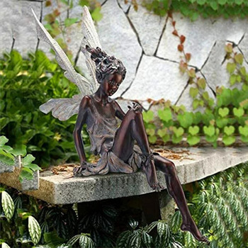 Нова външна градинска цветна фея Статуя от смола Озеленяване на двор Art Ornament Ангел момиче седящи фигурки Скулптура Занаятчийски подаръци