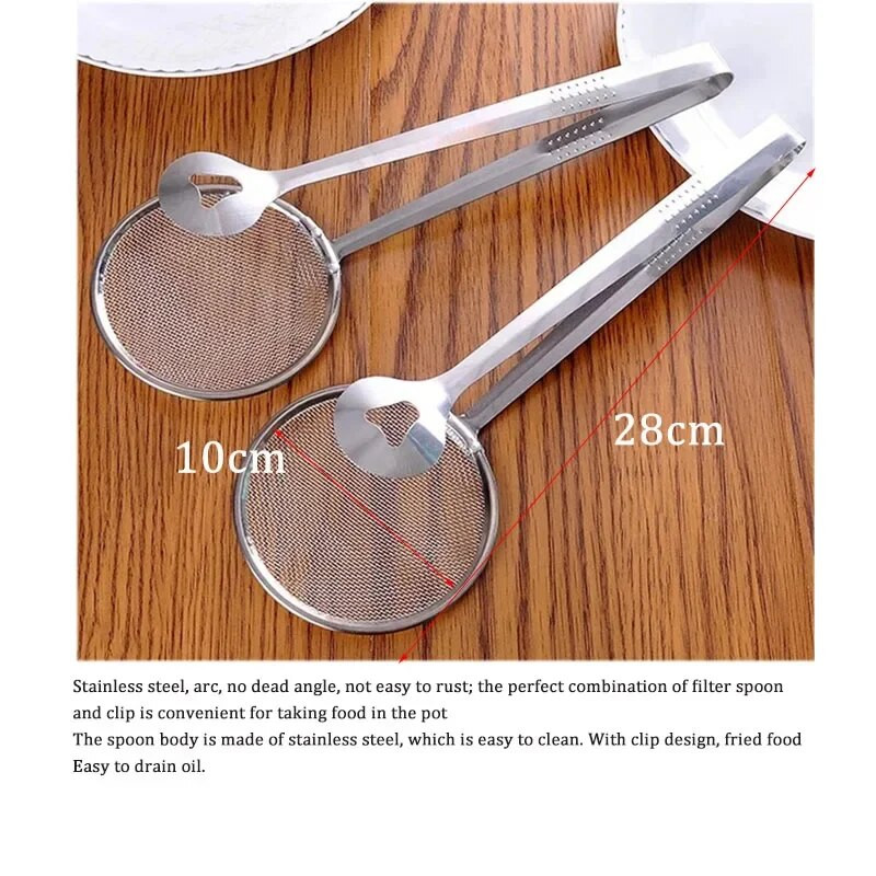 Χειροκίνητο πολυλειτουργικό δημιουργικό φίλτρο κουτάλι με κλιπ από ανοξείδωτο ατσάλι τρυπητό με κλιπ τηγανίσματος λαδιού Αξεσουάρ τηγανητό κοτόπουλο