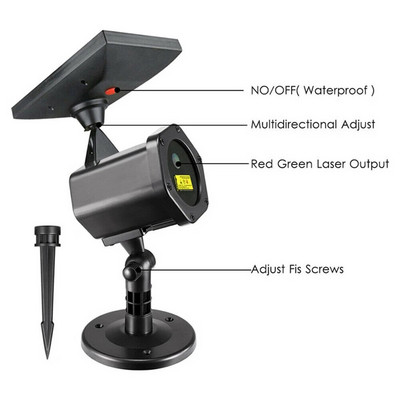 Viedā LED lāzerprojektora saules gaisma 360° pagriežama saules ūdensnecaurlaidīga kustības sensora drošības gaisma āra dārza dekorēšanai