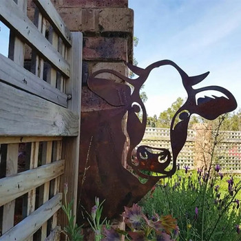 Διακοσμητικά Μεταλλικά Διακοσμητικά Τοίχου Κήπου Δέντρο Κρεμαστά Στολίδια Αγρόκτημα Peeping Αγελάδα Πρόβατα Μπαλκόνι αυλή Εξωτερικά αγάλματα Σπίτι Διακόσμηση Τέχνης