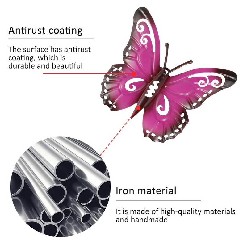 Novi 6kom metalni leptir zidni dekor leptir metalna zidna umjetnost vrtna skulptura leptira viseći ukrasi metalne zidne skulpture