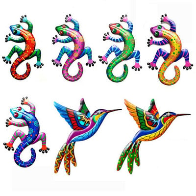 Ornamente de artă de perete Gecko de fier Decorarea peretelui de acasă Simulare Realistică din metal Sculpturi de șopârlă colibri Statuie de grădină