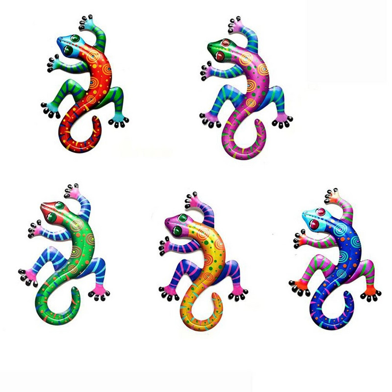 Vas gekkó fali díszek otthoni fali dekoráció szimuláció valósághű fém kolibri gyík szobrok kerti szobor