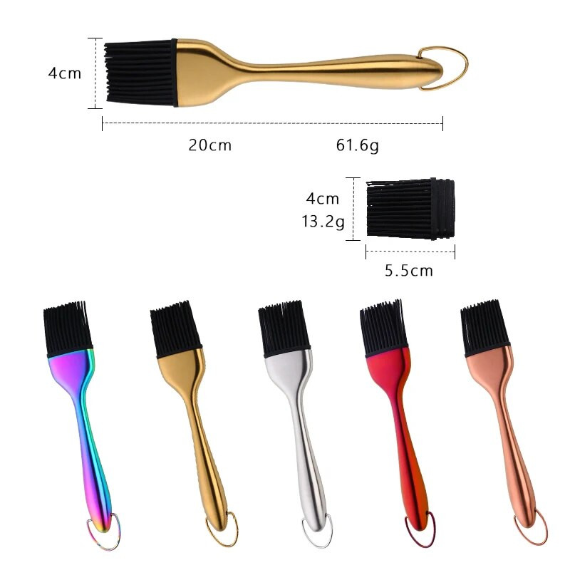 1vnt Aliejaus šepetys Nerūdijančio plieno rankena Silkoninis šepetys Auksinis aliejus Tešlos kepsniai Grilio įrankiai