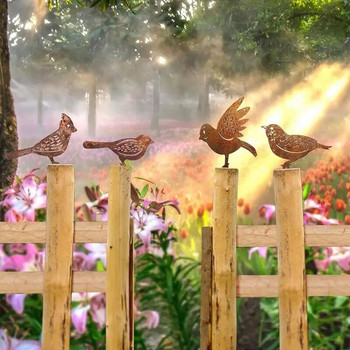 4 τμχ Rusty Metal Bird Silhouettes Διακόσμηση φράχτη κήπου Δρυοκολάπτης Robin Steel Country Yard Art Κηπουρική Διακόσμηση Μεταλλικό πουλί