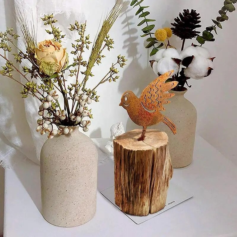 4vnt rūdžių metalo paukščių siluetai sodo tvoros dekoras genys Robin plieninis kaimo kiemo menas sodo apdaila metalinis paukštis