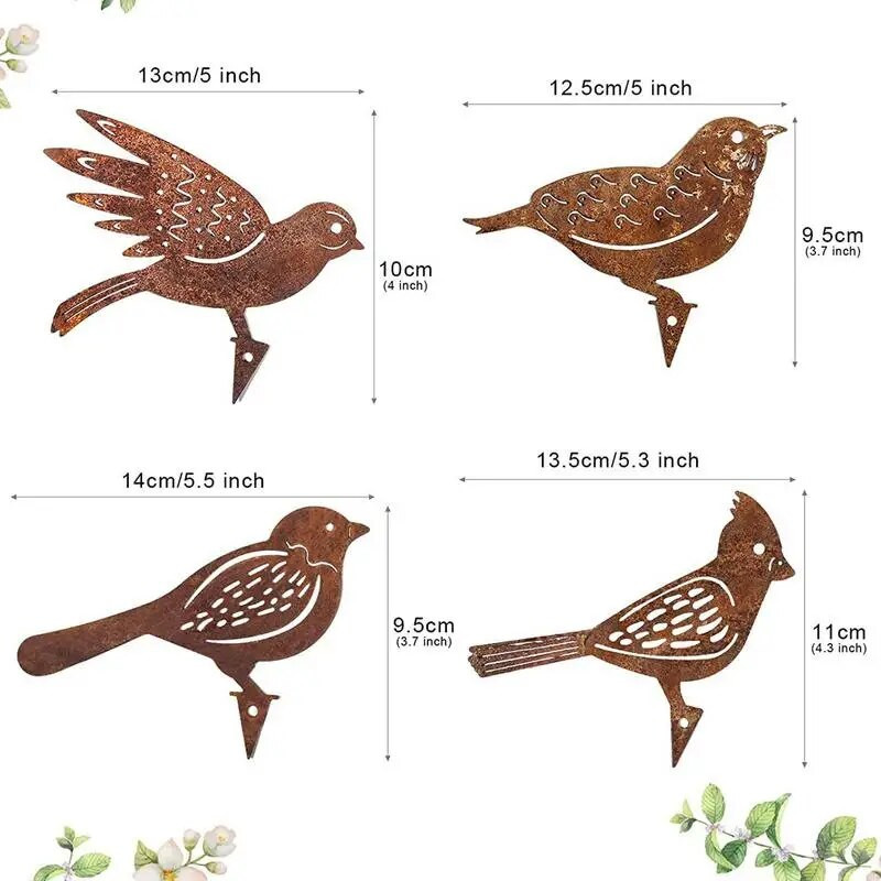 4vnt rūdžių metalo paukščių siluetai sodo tvoros dekoras genys Robin plieninis kaimo kiemo menas sodo apdaila metalinis paukštis