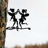 Pievienojiet savam dārzam maģisku pieskārienu ar šo divu elfu tērauda silueta metāla sienas mākslas rotājumu dārza ballītei