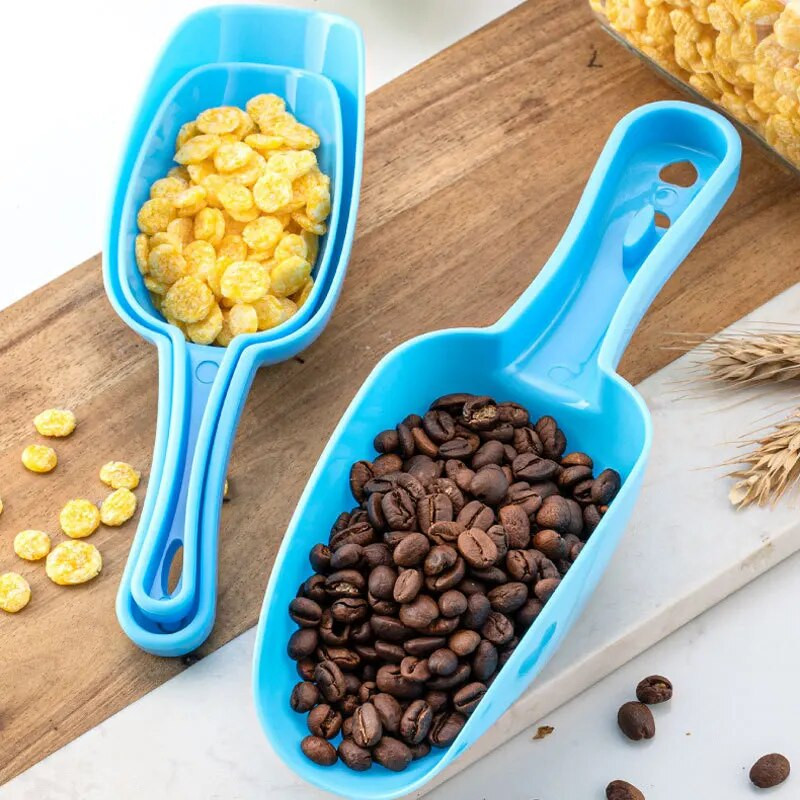 Konfekšu krāsas plastmasas ledus lāpstas trīsdaļīgs komplekts mājsaimniecības cepšanas miltu lāpstiņai daudzfunkcionāliem virtuves piederumiem