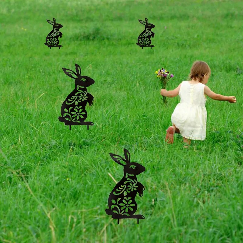 Velykų triušio silueto kuolas Mielas juodo zuikio sodo lauko kiemo meno dekoras