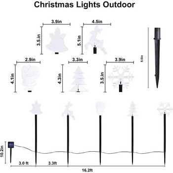 Ηλιακό χριστουγεννιάτικο φως πασσάλου 5 συσκευασιών Ηλιακό φως κήπου εξωτερικού χώρου Ηλιακό φως μονοπατιού τοπίου για αυλή γκαζόν Αδιάβροχο