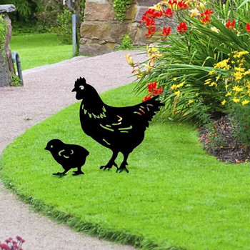 Rooster Yard Decor Διακοσμήσεις εξωτερικού κήπου 2D Μεταλλικά Διακοσμητικά Αίθριο Κοτόπουλο Stakes Animal Silhouette Statues Yard for Patio