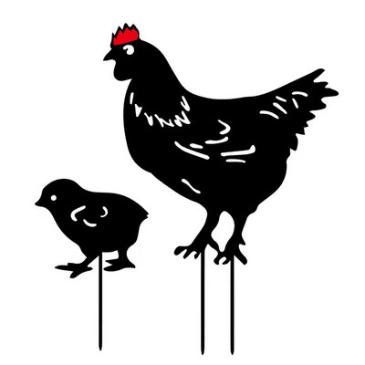 Gaiļu pagalma dekors āra dārza rotājumi 2D metāla dekoratīvi vistas iekšpagalma mietiņi Dzīvnieku siluets statujas pagalms iekšpagalmam