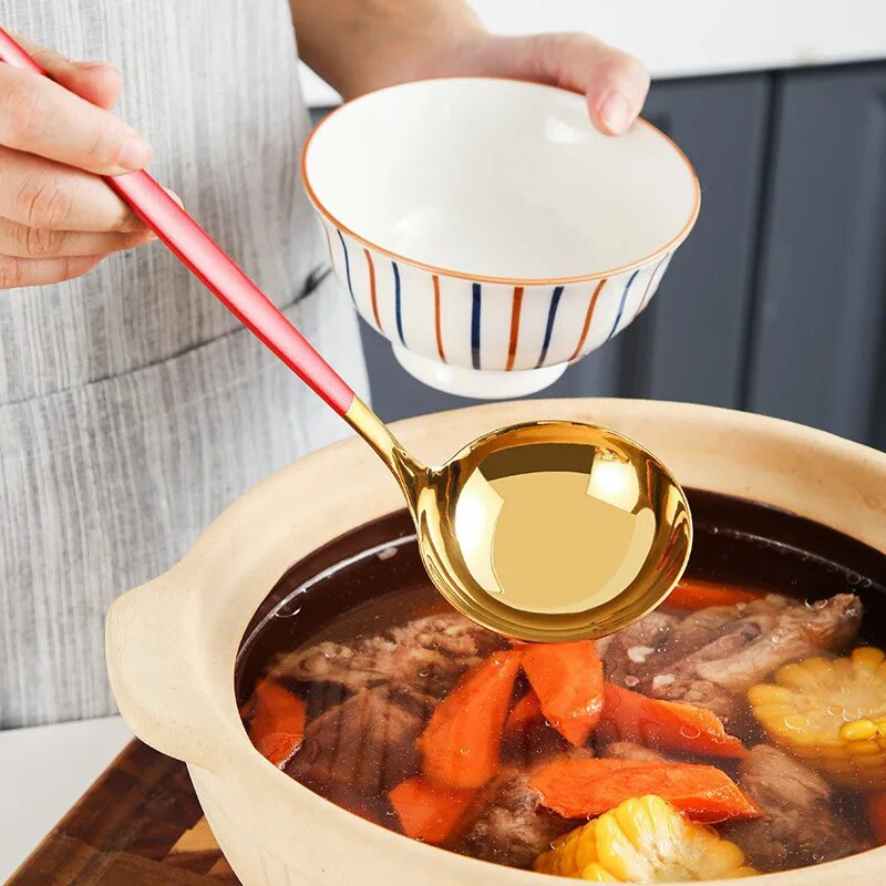 Jauni nerūsējošā tērauda virtuves trauki Rīsu lāpstiņa Lāpsta zupas karote caurduris Mājsaimniecības radoši virtuves piederumi