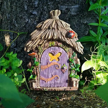 Μινιατούρα Fairy Elf Door Ξύλινο κουκλόσπιτο Αξεσουάρ χειροτεχνίας κήπου Κουκλόσπιτο DIY Ζωγραφική Vintage ντεκόρ Τοπίο Δώρο