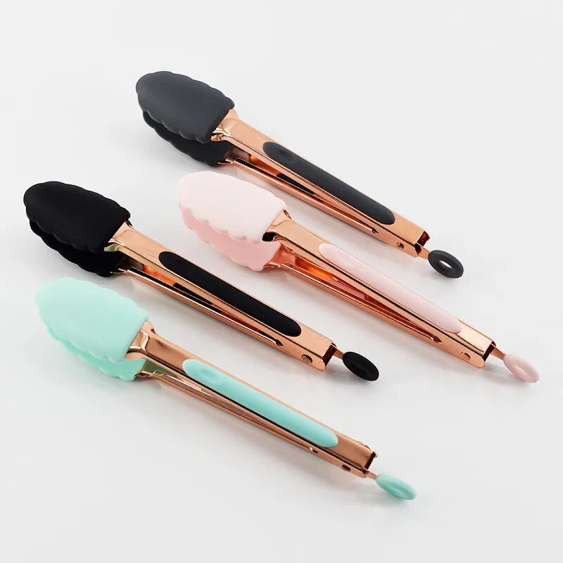 7 hüvelykes szilikon élelmiszerfogó rozsdamentes acél konyhai fogó szilikon csúszásmentes főzőcsipesz BBQ saláta eszközök Grill konyhai készlet