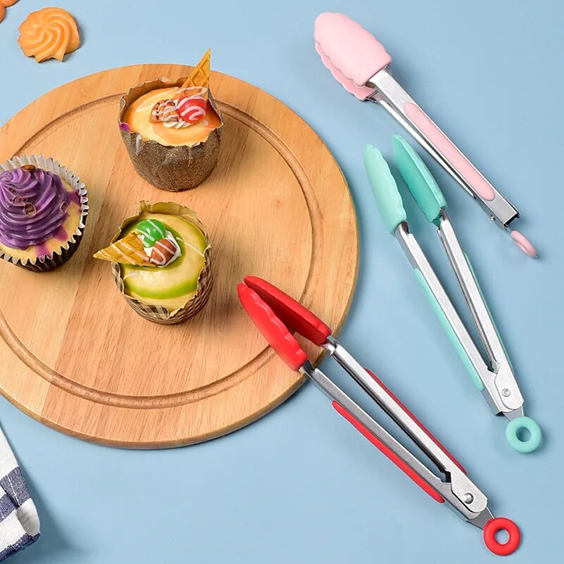 7 hüvelykes szilikon élelmiszerfogó rozsdamentes acél konyhai fogó szilikon csúszásmentes főzőcsipesz BBQ saláta eszközök Grill konyhai készlet