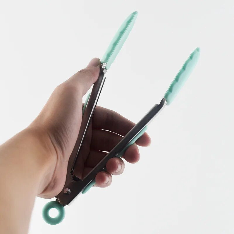 7 hüvelykes szilikon élelmiszerfogó rozsdamentes acél konyhai fogó szilikon csúszásmentes főzőcsipesz BBQ saláta eszközök Grill konyhai készlet