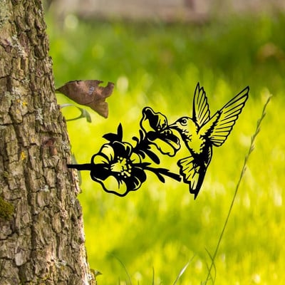 1buc de decorare pentru hrănire colibri din metal Decor de curte, artă de curte din metal, decorațiuni de copac de grădină în aer liber, decor de curte cadou de grădină