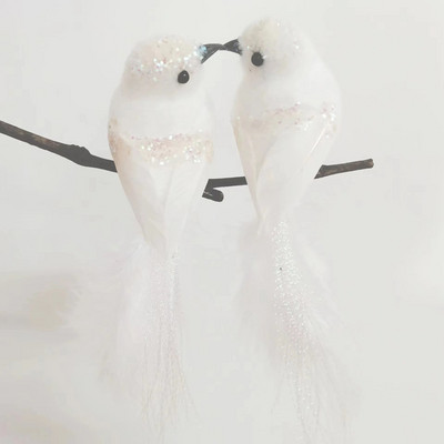 2gab. Simulācijas spalvu putni ar klipšiem dārza zāliena koku dekorēšanai Rokdarbi sarkani putni figūriņas Ziemassvētku mājas dekorēšanai