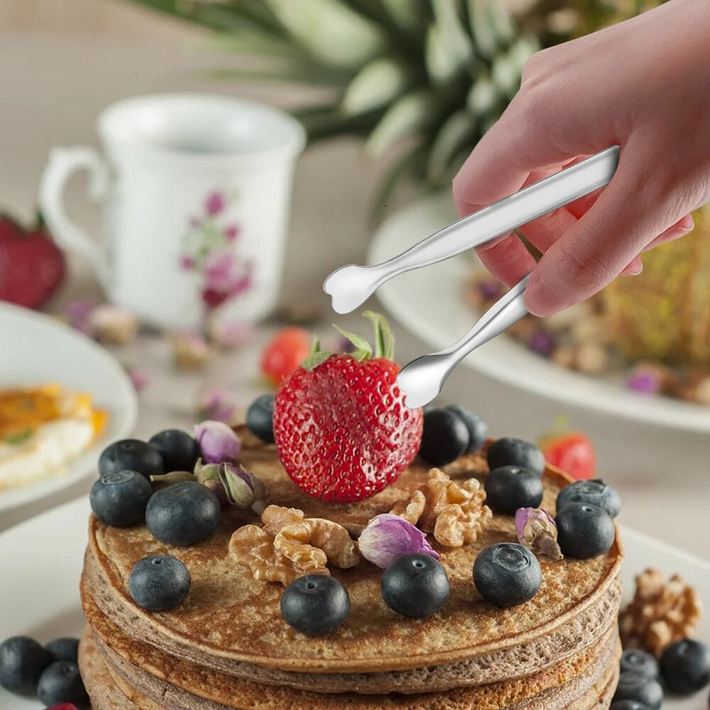 12 vnt / rinkinys Nerūdijančio plieno mini serviravimo žnyplės 5,3 colio širdies formos galvutės cukraus žnyplės ledo kubelių žnyplės Duonos maisto spaustukai Virtuvės įtaisas