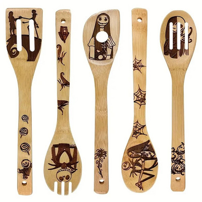 5 vnt./rinkinys Bambuko virtuvės reikmenų rinkinys su vaiduokliu Kalėdų senelio sniego senelio piešiniu gaminimui ir dekoravimui, Kalėdų Helovino dovana