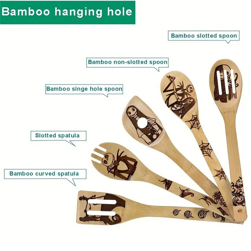 5 vnt./rinkinys Bambuko virtuvės reikmenų rinkinys su vaiduokliu Kalėdų senelio sniego senelio piešiniu gaminimui ir dekoravimui, Kalėdų Helovino dovana