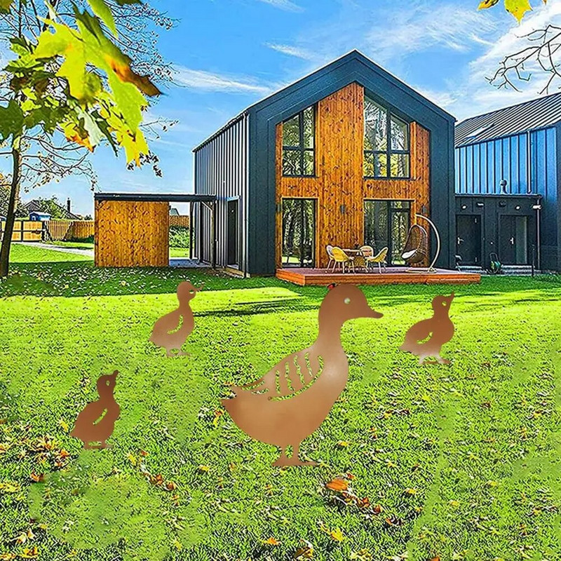 4gab./komplekts Dzelzs pīles modelis Radošs dobs, iespraužams pīles ģimenes zāles dārza zāliena dekors āra dekors Amatniecība